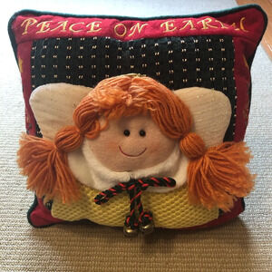 Christmas Peace On Earth Angel Pillow with Jingle Bells